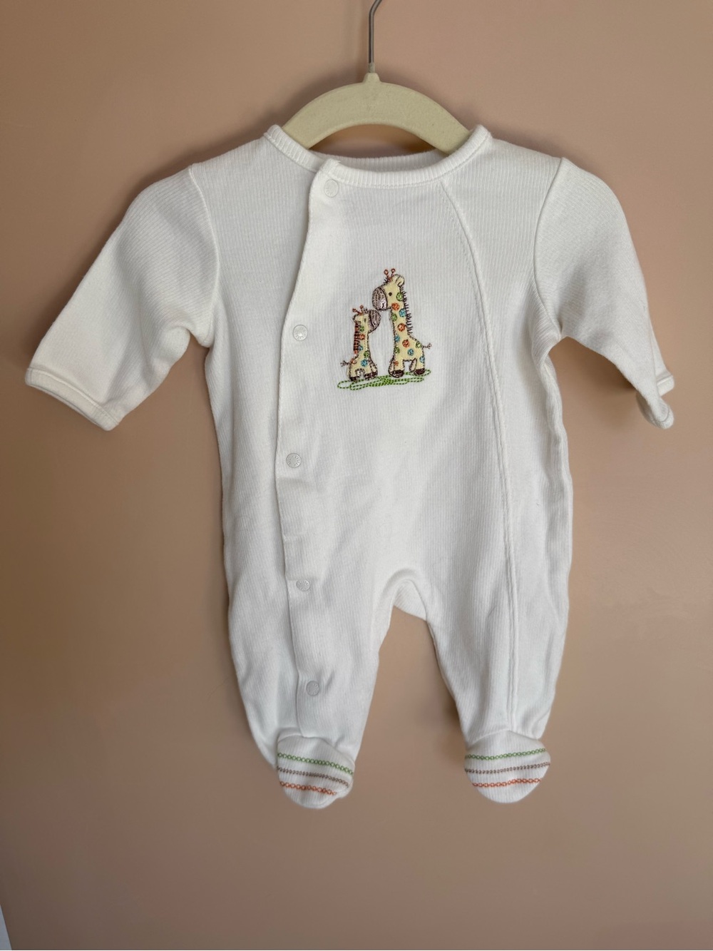 Little Me White Footed One-Piece with Giraffe Embroidery